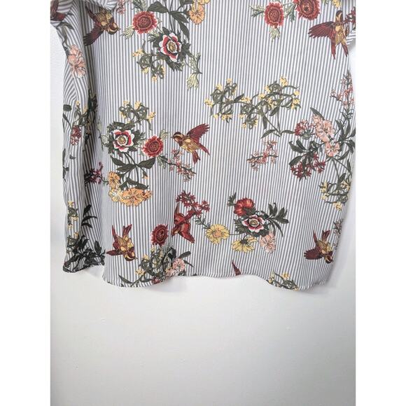 Midnight Sky Floral Sleeveless Blouse Striped Floral Birds XL Ruffle Cap Sleeve - Picture 4 of 9